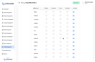 Lunivo POS staff permission control dashboard